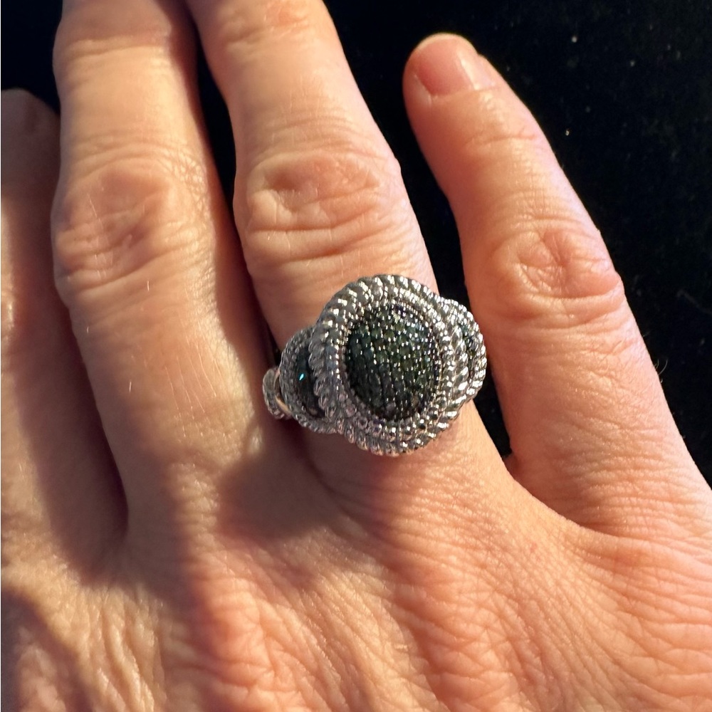 JS Green Diamond Pave Sterling Silver 925 Ring